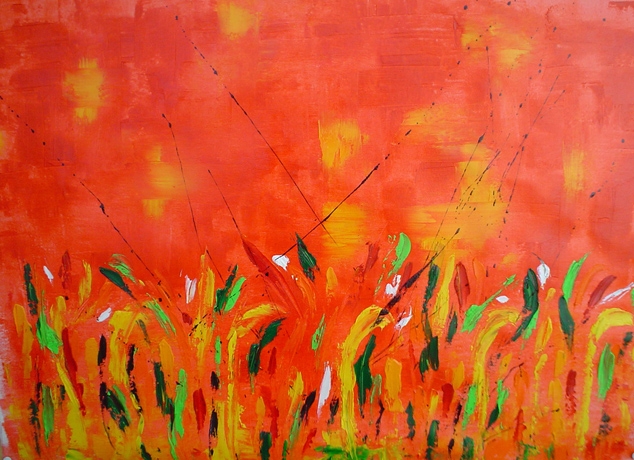 Tramonto su un campo di grano 3, 50x70 cm, tecnica olio su tela year 2008, sunset on a field of w